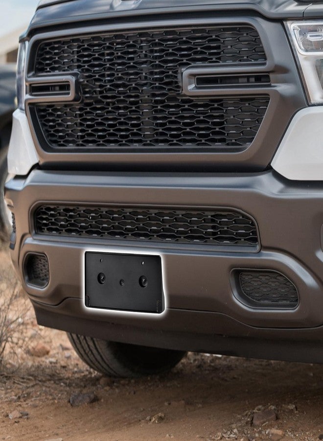 KEWISAUTO إطار حامل لوحة الترخيص الأمامية من KEWISAUTO لسيارة دودج رام 1500 موديلات 2019-2022، غطاء حامل لوحة الترخيص الأمامي الأسود لسيارة دودج رام 1500 موديلات 2019-2022، بديل للرقم #CH1068151#68274215AE - Image 4
